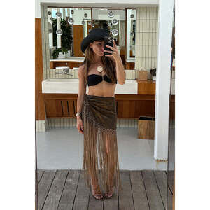 12th Tribe Esmi Olive Fringe Skirt Size L